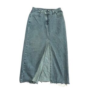 Happily Grey Blue Denim Maxi Skirt with high slit Size 5 trendy basics school